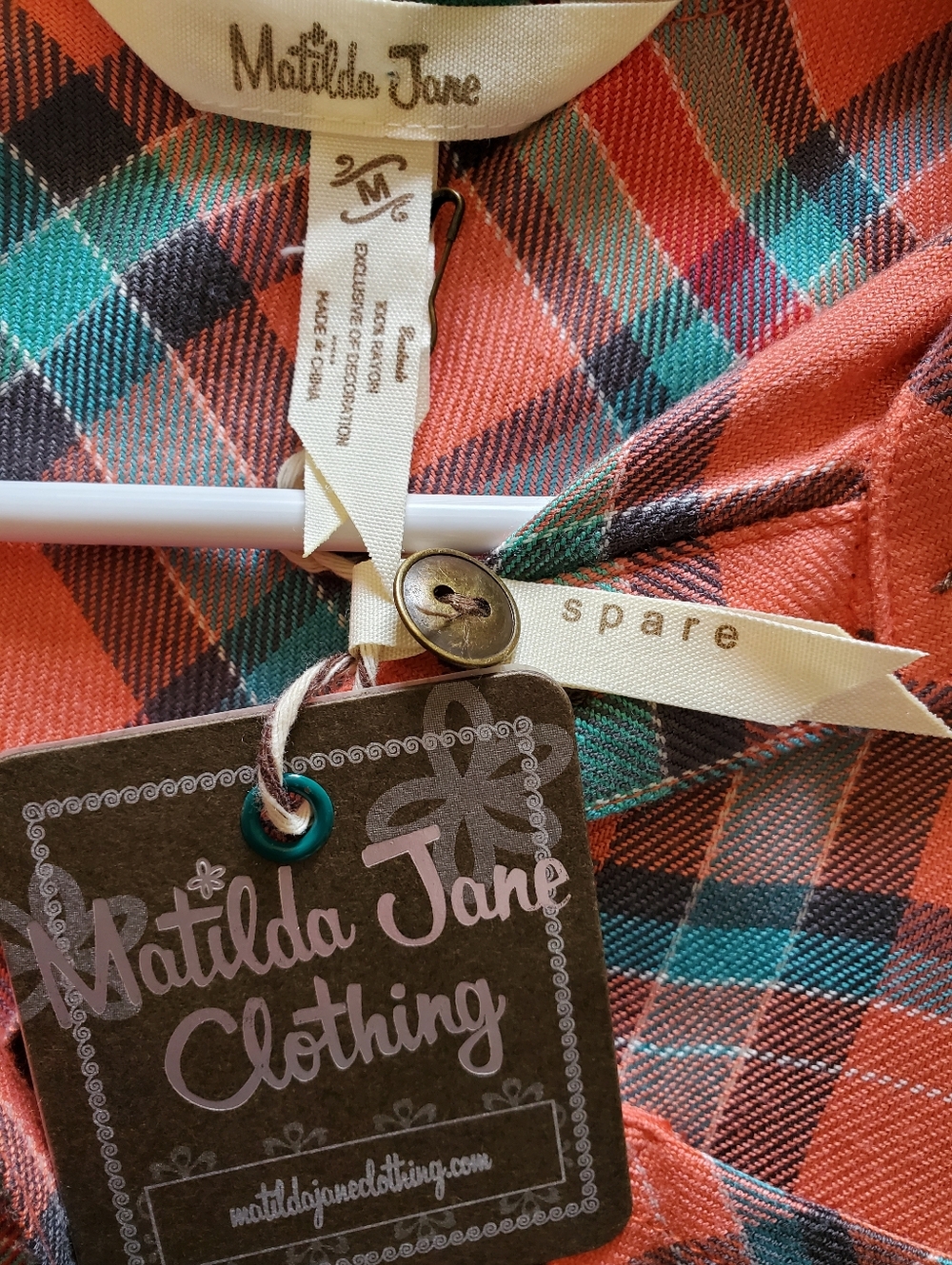 NWT Matilda Jane Noble Plaid Flannel Lace Tunic Top Coral Aqua Boho Blouse - Picture 4 of 16